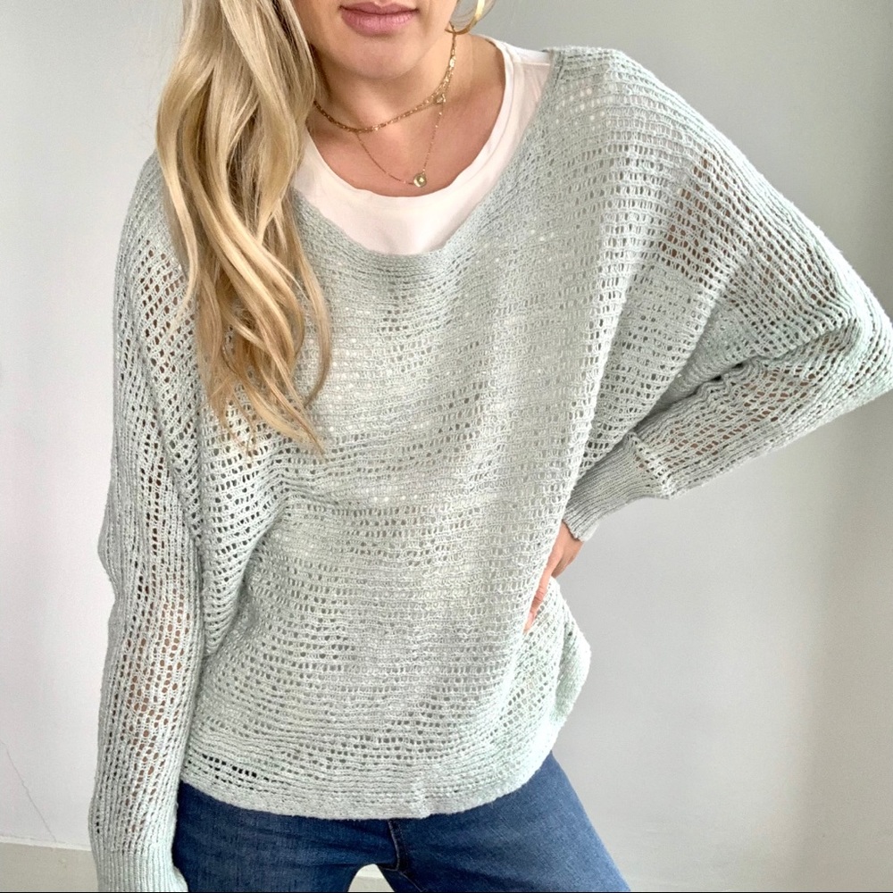 Billabong Light Pastel Green Open Knit Sweater L